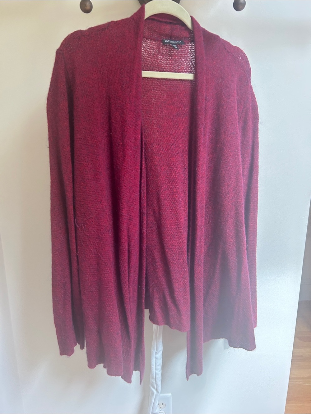 Eileen Fisher Open-Front Burgundy Knit Cardigan